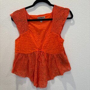 Urban Outfitters Orange Textured Babydoll Tie-Front Top